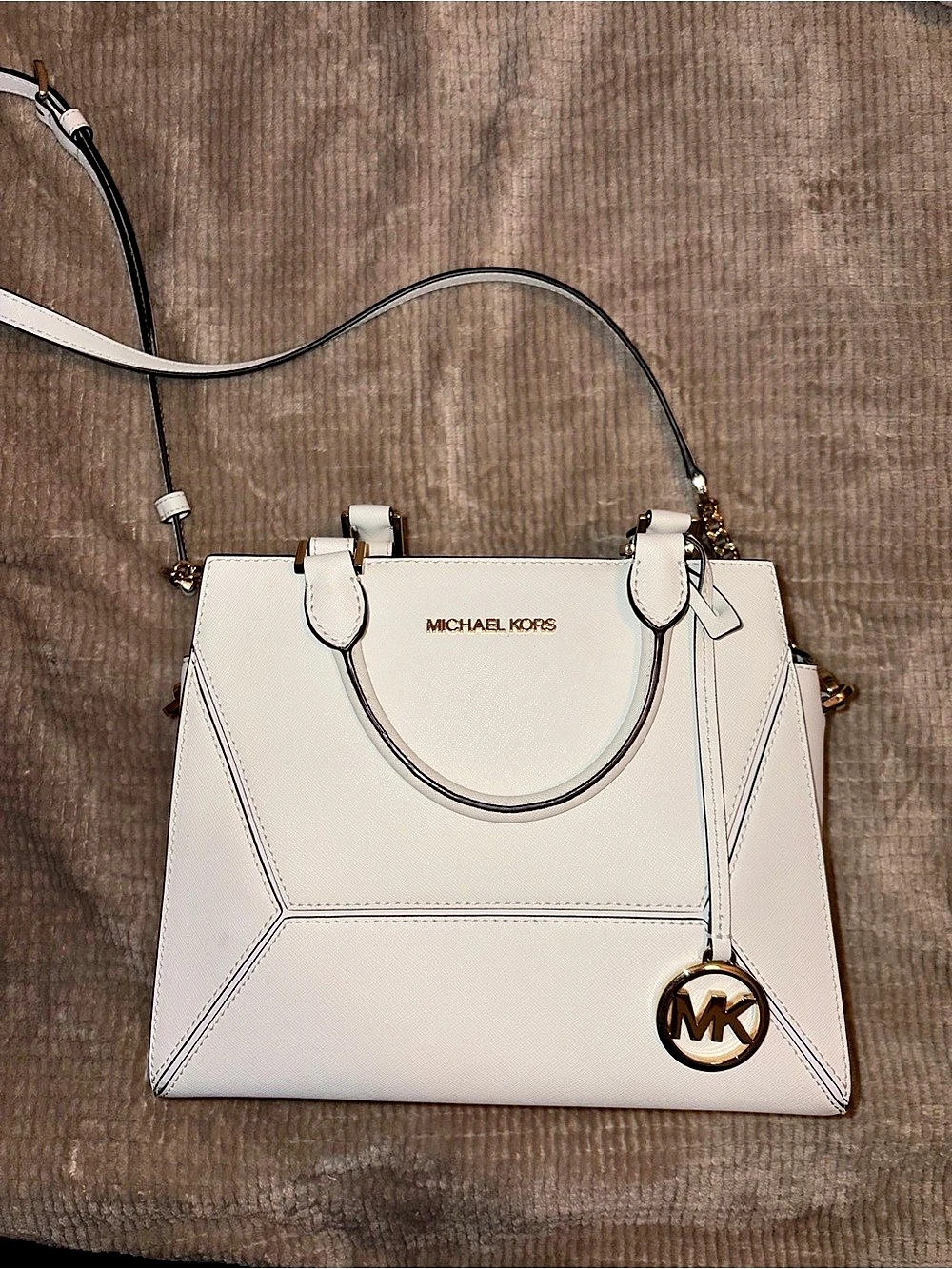 Michael Kors Mercer Gallery Small Pebbled Leather Satchel White Leather Satchel